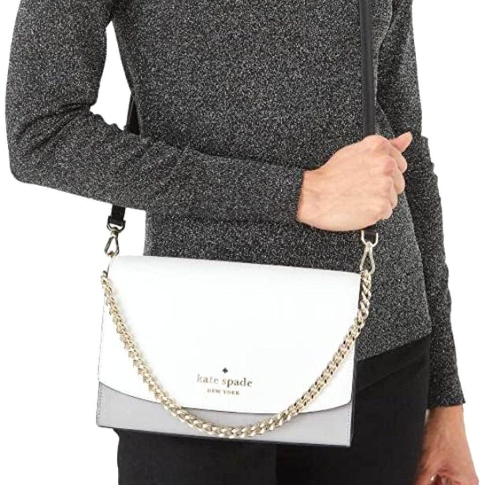 NWT Kate Spade Carson Leather Colorblock Crossbody Satchel Gray White Black MINT - Picture 2 of 15